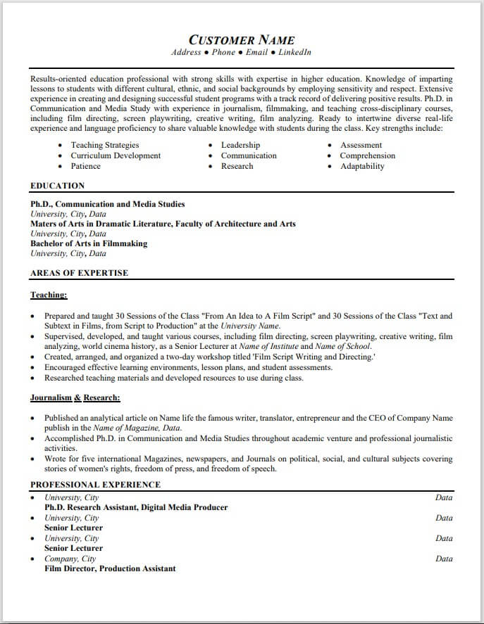 Academic CV Example